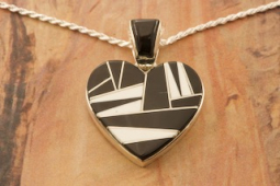 Calvin Begay Genuine Acoma Jet Sterling Silver Heart Pendant